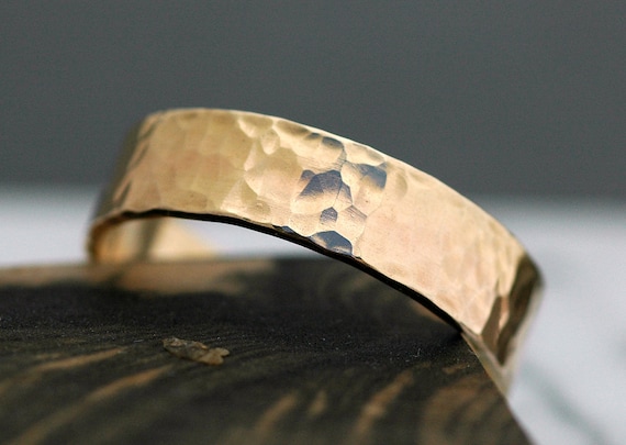 14k Gold Wedding Band with Hammered Finish- Custom Made Handmade