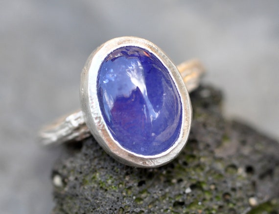 Tanzanite and Silver Twig Branch Ring- Size 7.5 Sterling Silver Ring Handmade Ready to Ship
