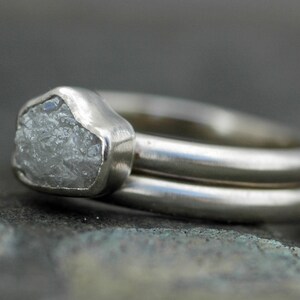 Conflict Free Rough Large Diamond Engagement Ring and Wedding Band Set 18k White, Rose, or Yellow Gold Handmade image 2