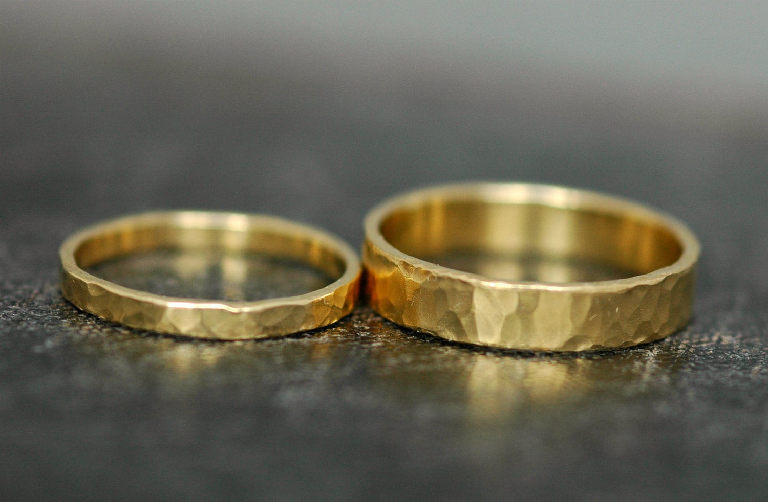 18k Gold Wedding Bands with Hammered Finish Custom Made