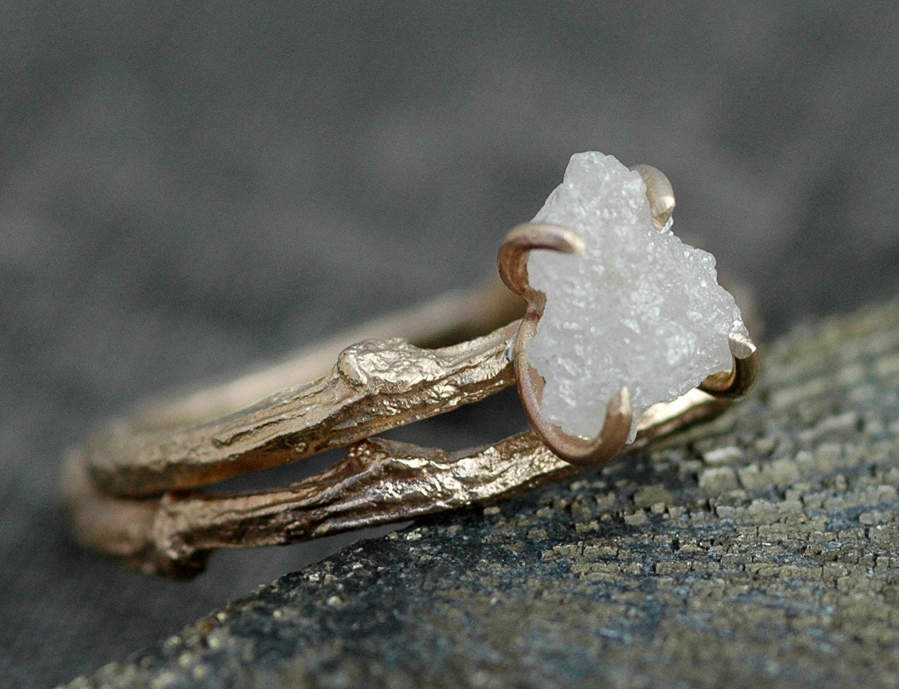 Raw Diamond Engagement Ring, Tree Leaf Diamond Ring – JadedDesignNYC