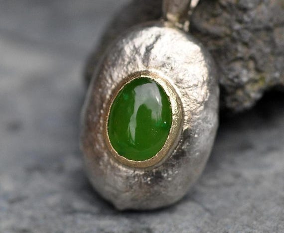 British Columbian Canadian Jade Sterling Silver Yellow Gold Necklace Pendant With or Without Chain  Handmade MADE TO ORDER