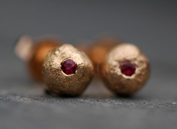 Rose Gold Drops with Rubies- Made to Order Post Earrings