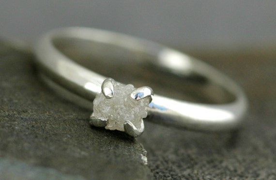 Rough Raw Diamond  Ring in 10k White or Yellow Gold- Size B Diamonds- Conflict free and recycled gold