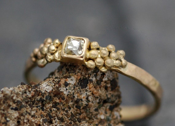 Antique 1800's Old Mine Cut Miner Cut Diamond in 18k Recycled Gold Ring- Vintage Victorian Era Diamond- Made to Order Engagement Ring