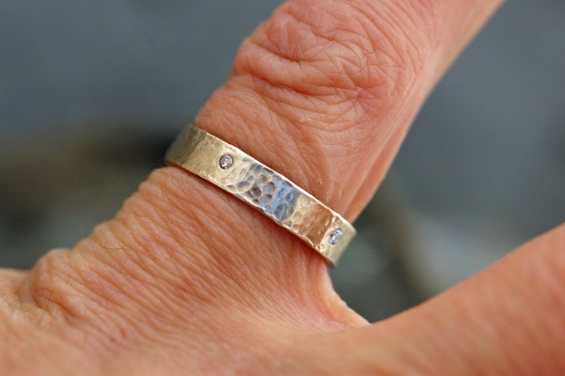 Recycled 14k Gold and Flush Set Diamond Ring 4mm Band Custom Wedding Band Handmade image 5