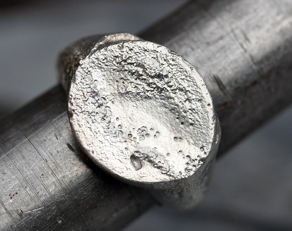 Sand Cast Sterling Silver Oval Top Signet Ring One of a Kind Ready to Ship Fits Size 10 to 10.25 Finger
