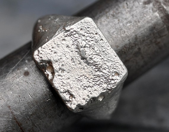 Sand Cast Sterling Silver Square Top Signet Ring One of a Kind Ready to Ship Fits Size 9.25 to 9.5 Finger