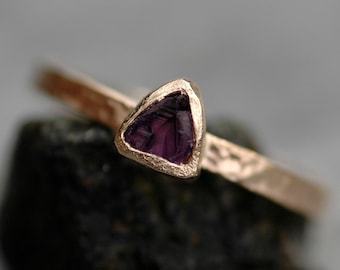 Raw Amethyst Trilliant in Textured Recycled Solid 14k or 18k Gold Ring- Made to Order Handmade
