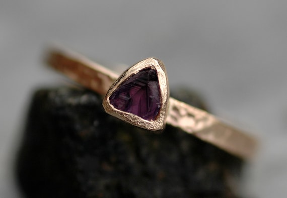 Raw Amethyst Trilliant in Textured Recycled Solid 14k or 18k Gold Ring- Made to Order Handmade