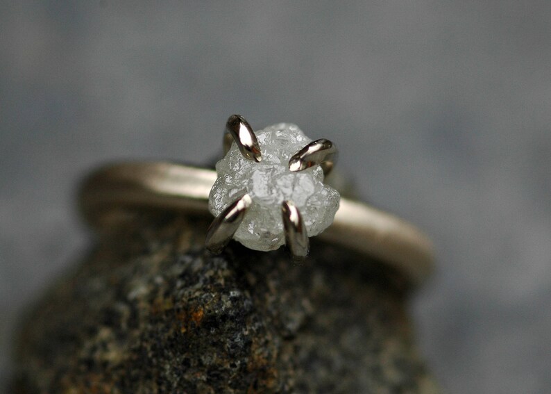 Conflict Free Rough Large Diamond Engagement Ring in 18k White, Rose, or Yellow Gold- 1.25 Carat Handmade image 7