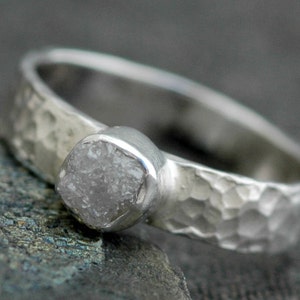 Rough Diamond Ring in Hammered Sterling Silver image 3