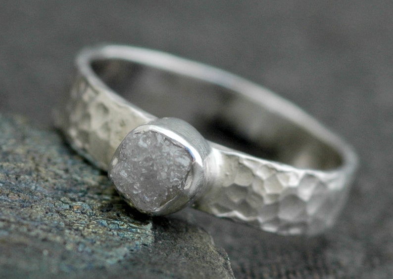 Rough Diamond Ring in Hammered Sterling Silver Handmade image 3