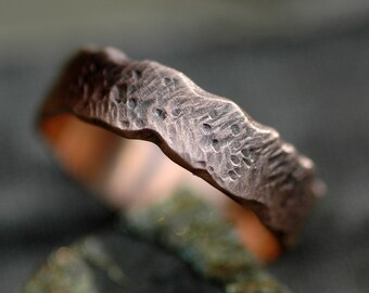 Oxidized Gold Band- Recycled Gold in Herringbone Texture- Custom Made Choose 14k or 18k White, Yellow, or Rose Gold