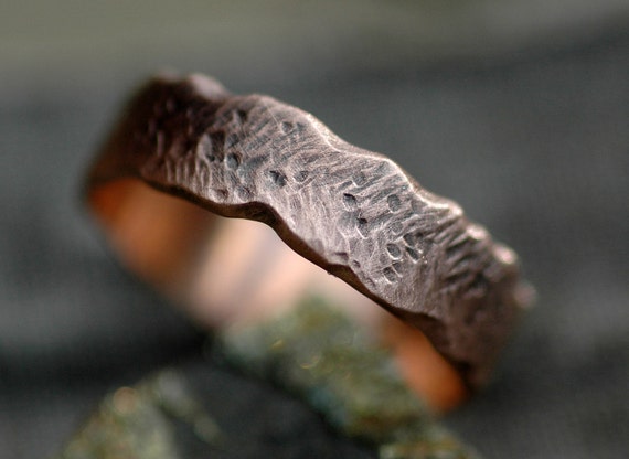 Oxidized Gold Band- Recycled Gold in Herringbone Texture- Custom Made Choose 14k or 18k White, Yellow, or Rose Gold