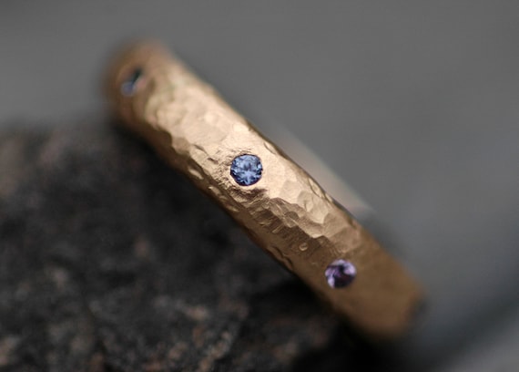 Yogo Gulch Sapphires in Recycled Gold Ring- Custom Made Band Handmade