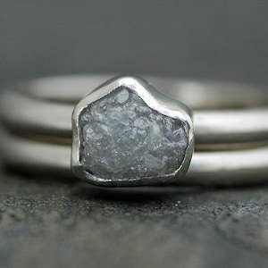 Conflict Free Rough Large Diamond Engagement Ring and Wedding Band Set 18k White, Rose, or Yellow Gold Handmade image 1