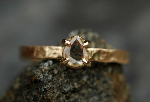 Rose Cut White Diamond on Recycled Gold Ring- Custom Unique Engagement Ring