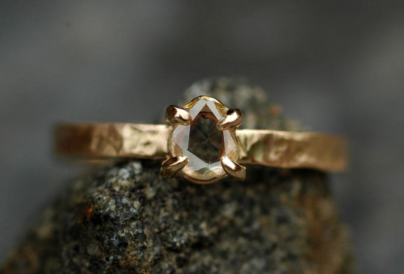 Rose Cut White Diamond on Recycled Gold Ring Custom Unique Engagement Ring Handmade image 1