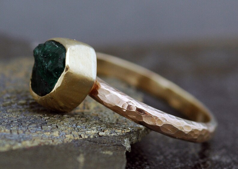 Rough Emerald Ring in 14k Gold Custom Made in Rose, Yellow, or White Gold image 3