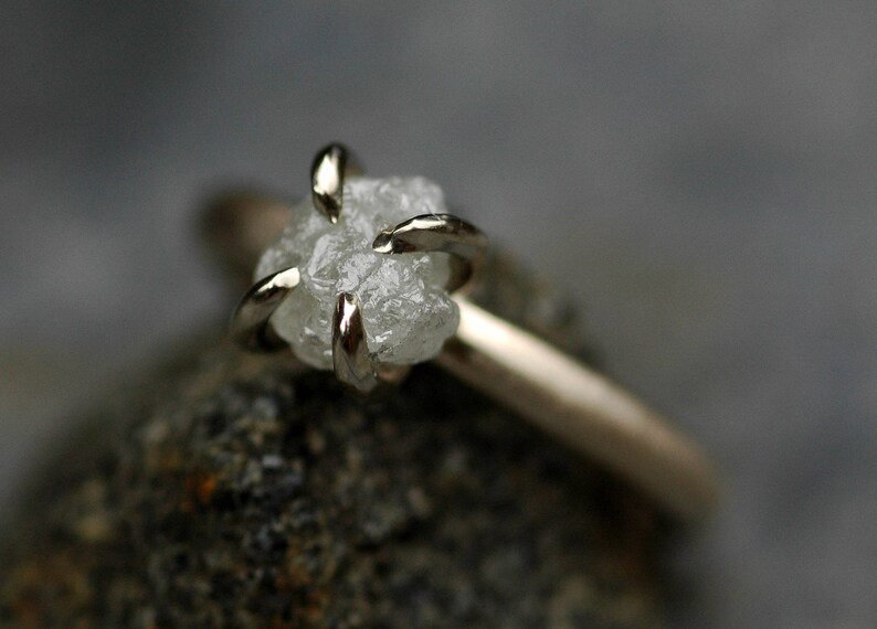 Conflict Free Rough Large Diamond Engagement Ring in 18k White, Rose, or Yellow Gold- 1.25 Carat Handmade image 5