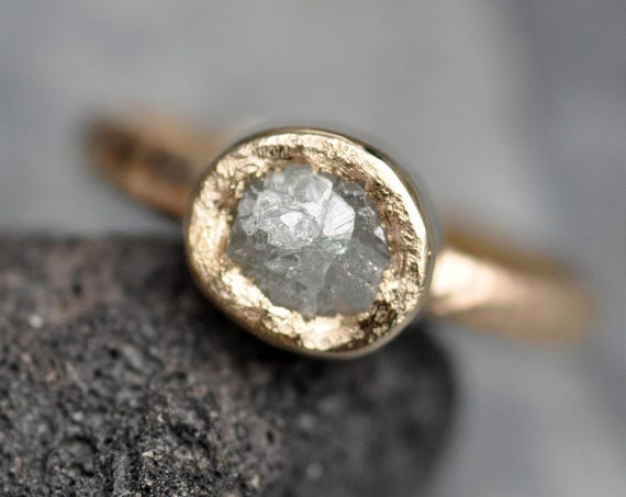 Conflict Free Rough Large Diamond Engagement Ring in 14k White, Rose,  or Yellow Gold- 1.25 Carat Size D Diamonds Handmade