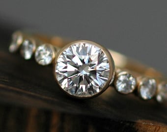 1 Carat Moissanite and Recycled Gold Ring- Made to Order in Yellow, Rose, or White 14k or 18k Recycled Gold