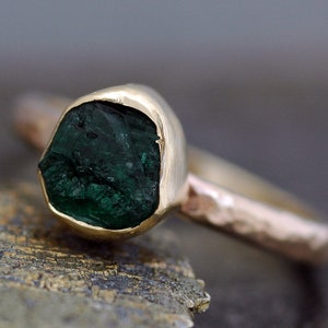 Rough Emerald Ring in 14k Gold Custom Made in Rose, Yellow, or White Gold image 1