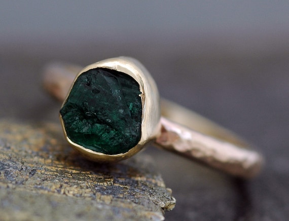 Rough Emerald Ring in 14k Gold- Custom Made in Rose, Yellow, or White Gold