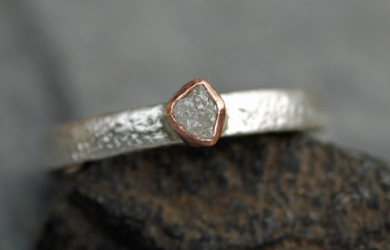 Rose Gold and Reticulated Silver Diamond Ring- Made to order Handmade