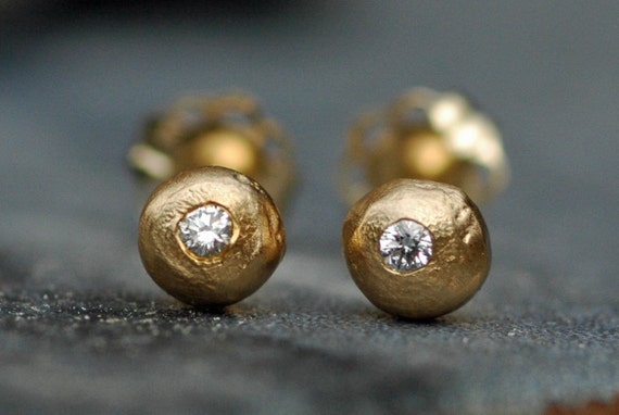 Solid 18k Yellow Gold Drops with Diamonds-  Made To Order Post Earrings Handmade