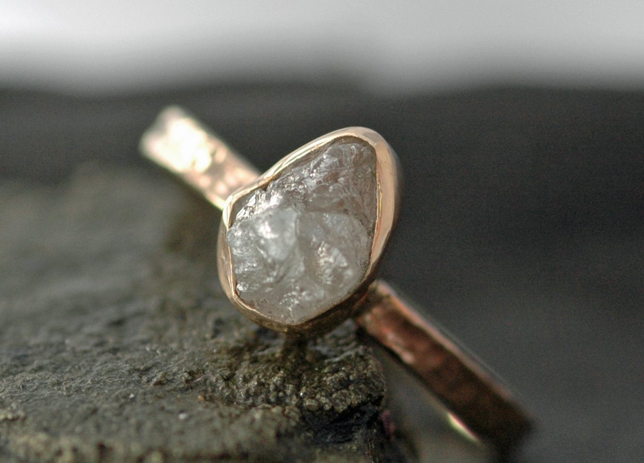 Conflict Free Raw Rough Large Diamond Engagement Ring in Recycled