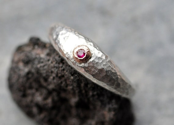 Ruby on Sterling Silver Rose Gold Bombe Ring Hammered Finish- Ready to Ship Size 7 Handmade