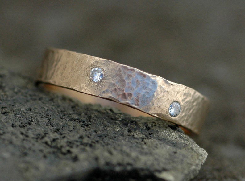 Recycled 14k Gold and Flush Set Diamond Ring 4mm Band Custom Wedding Band Handmade image 2