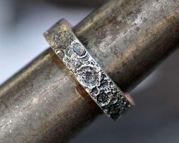 Lunar Moon Texture Thick Oxidized Sterling Silver Size 7.75 fits Size 7.5 Ready to Ship Handmade