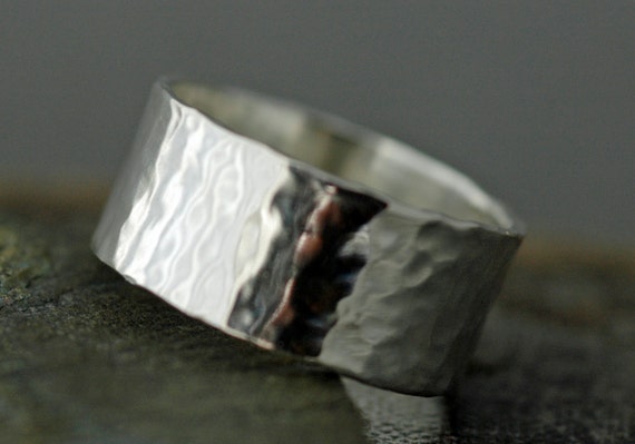 3/8 Inch Hammered Sterling Silver Band- High Shine Soft Hammered Finish- Custom Made Wedding Ring