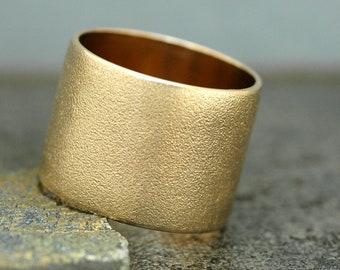 14k Gold Wedding Band with Pinbrushed Finish- Custom Made 15mm Wide Band