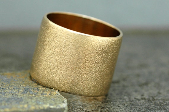 14k Gold Wedding Band with Pinbrushed Finish- Custom Made 15mm Wide Band