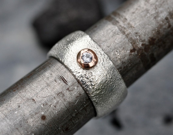 Reticulated Sterling Silver and Rose Gold Grey Spinel Ring Made to Order Handmade