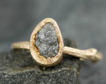 Rough Diamond and 14k Gold Branch Ring- Twig Band, Custom Made Wedding or Engagement Ring in Yellow, White, or Rose Gold  Rough Uncut Stone