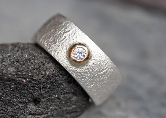 Reticulated Sterling Silver and Yellow Gold Gray-Silver Spinel Ring Made to Order