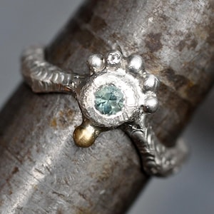 Montana Sapphire Recycled Sterling Silver and 18k Yellow Gold Ring- Ready to Ship Size 8.5 One of a Kind