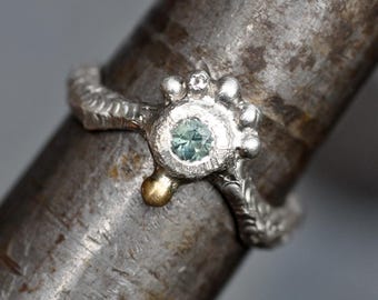 Montana Sapphire Recycled Sterling Silver and 18k Yellow Gold Ring- Ready to Ship Size 8.5 One of a Kind