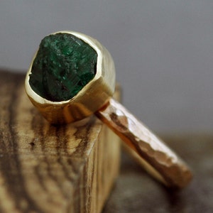 Rough Emerald Ring in 14k Gold Custom Made in Rose, Yellow, or White Gold image 2