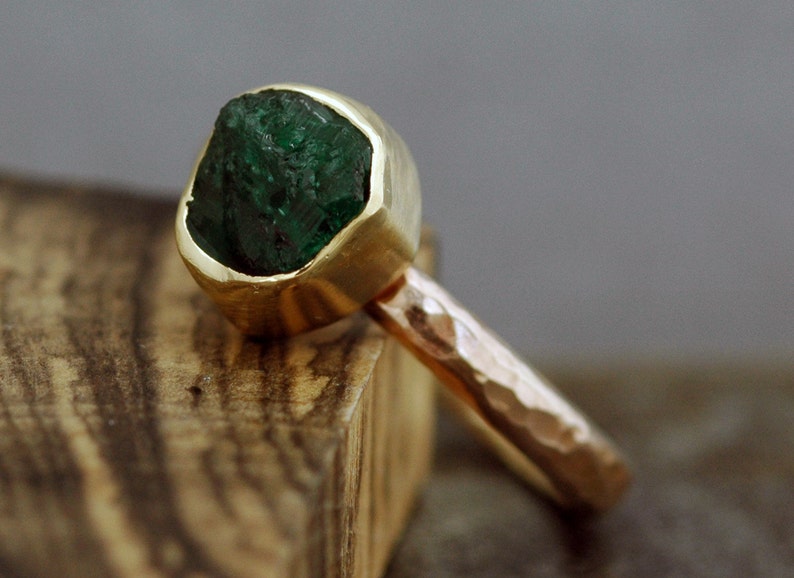 Rough Emerald Ring in 14k Gold Custom Made in Rose, Yellow, or White Gold image 2