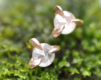 Rose Cut Diamond Slices in Handbuilt Recycled 14k or 18k White, Rose, or Yellow Gold Earrings- Made to Order Handmade