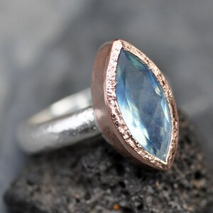 Faceted Aquamarine on Reticulated Sterling Silver Ring with Rose Gold Made To Order Handmade image 2