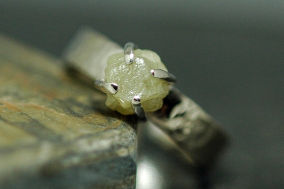 Raw Rough Cube Diamond  Ring in Recycled 18k Gold- Custom Made