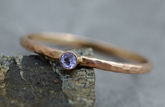 Gemstone on Thin Solid Recycled 14k Gold Stacking Engagement Ring- White or Yellow Gold Made to Order