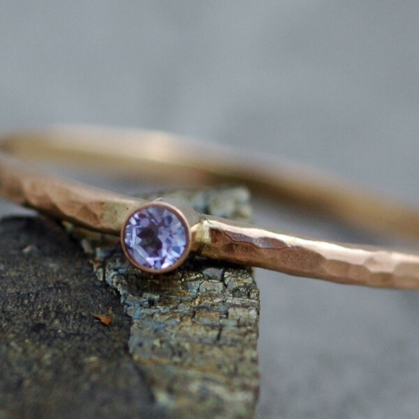 Gemstone on Thin Solid Recycled 14k Gold Stacking Engagement Ring- White or Yellow Gold Made to Order Handmade